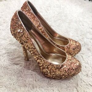 Bakers Sequin Melina‎ Platform Stiletto Pump Heels Bronze Size 9